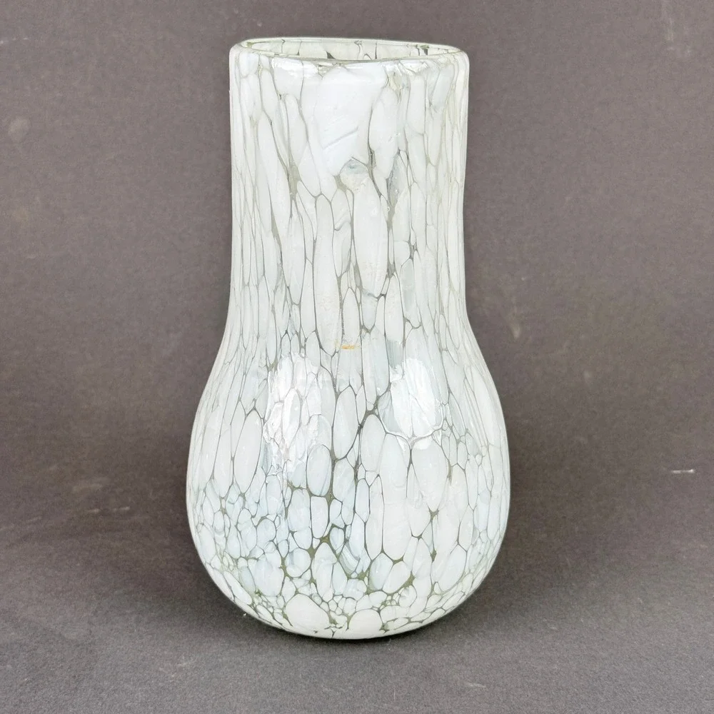 Art Glass Vase White speckled beans Mottled Hand Blown 8